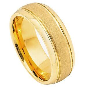 8mm Men Women Tungsten Ring Yellow Gold plated Sand tone finish